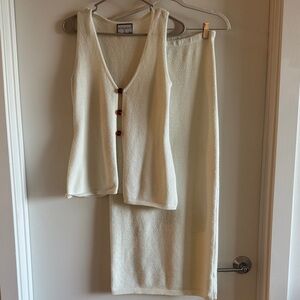 Runaway The Label White Knit Skirt Set with Button Detail